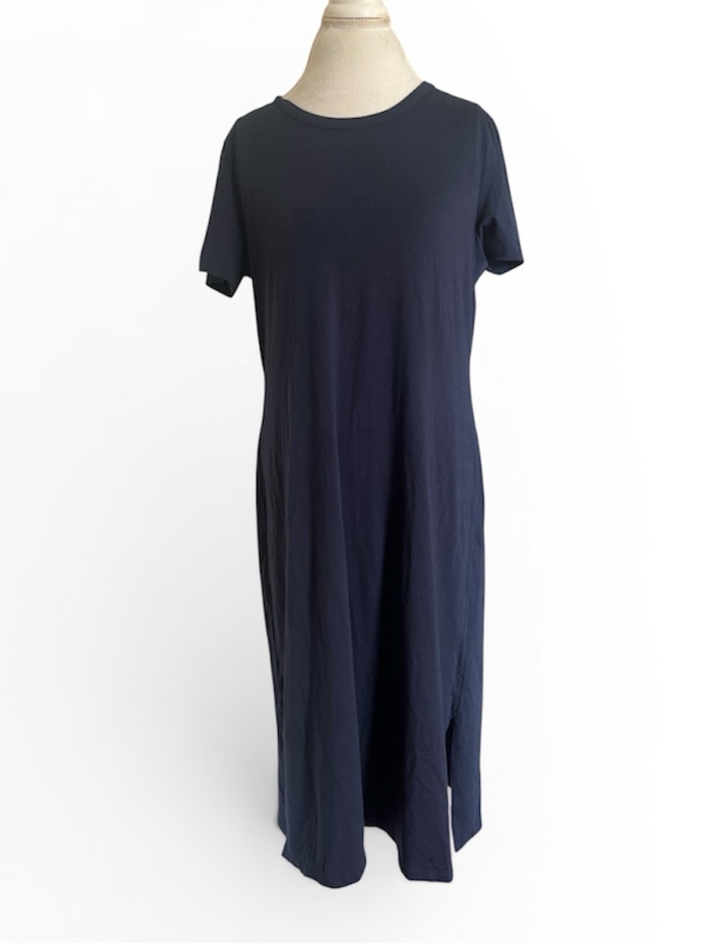 Calvin Klein Navy Blue Cotton Blend Crew Neck Midi T-Shirt Dress NWT Large